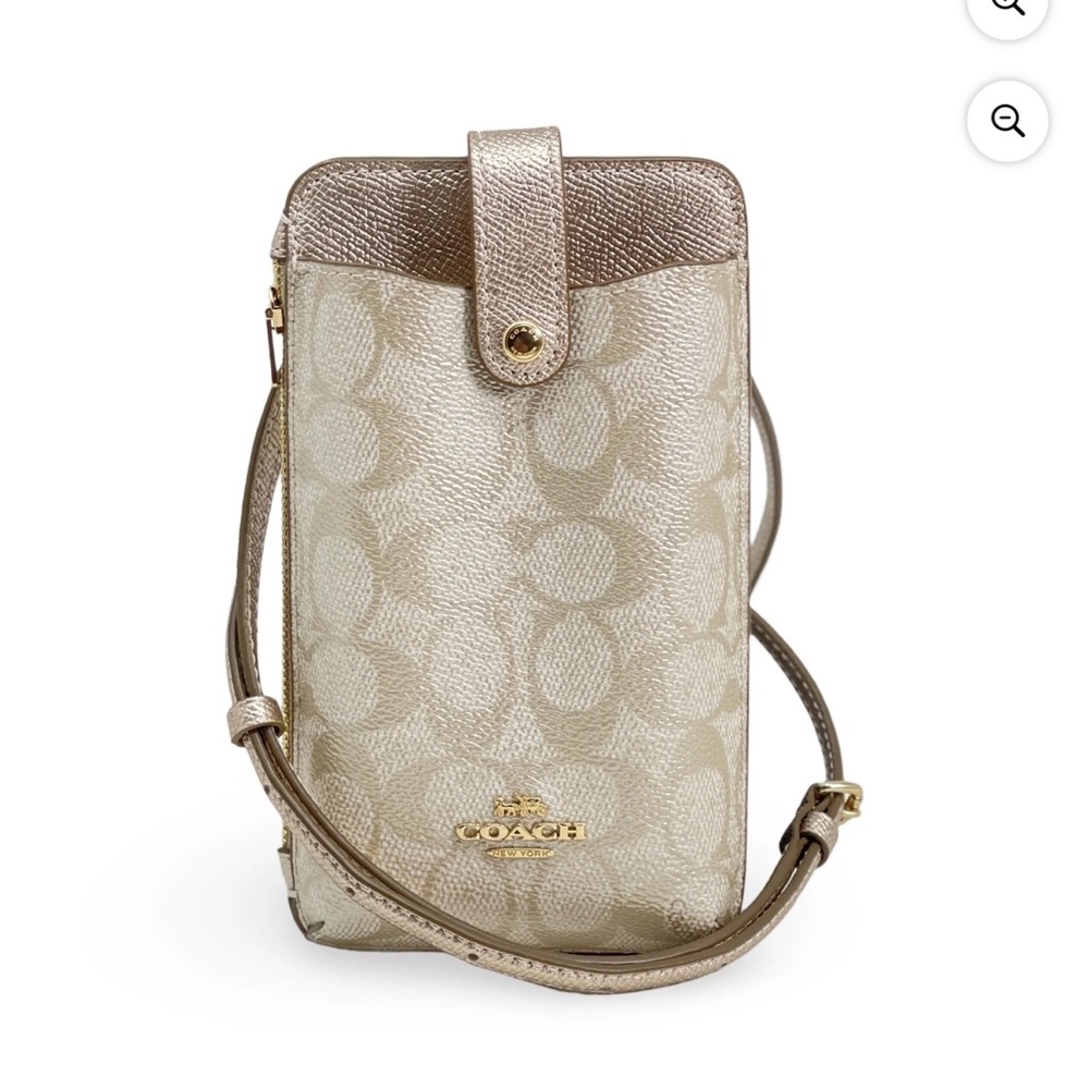 Coach Women's Small Phone Crossbody Bag in Signature Canvas (Champagne Color)